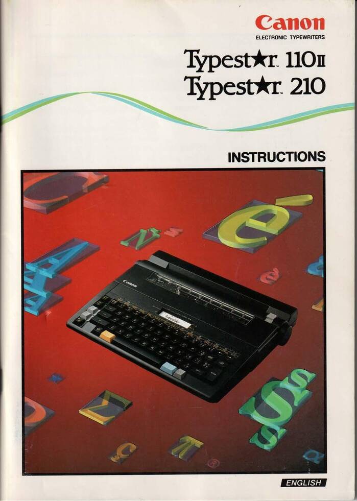 Instruction manual for the Typestar 110II and 210
