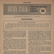 Army Talk Orientation Fact Sheet 64, “FASCISM!”