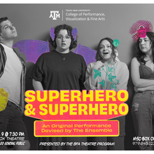 <cite>Superhero &amp; Superhero</cite> theatre poster
