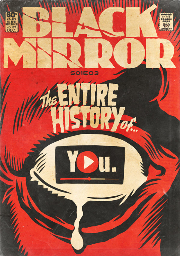 S01E3, “The Entire History of You”. The title appears to be based on  (or maybe ) which in turn is inspired by the band logos of Samhain and Danzig.