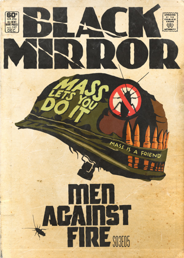 S03E05, “Men Against Fire”. The title is based on the lettering from the poster for Full Metal Jacket. Compare to  and .