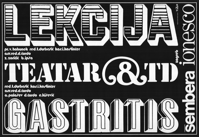 Eugène Ionesco – Lekcija (La Leçon, 1951) / Slobodan Šembera – Vrijeme za gastritis (1971), 1973, with titles in  and 