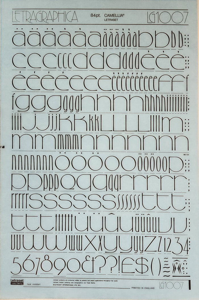 A Letragraphica sheet with 84pt Camellia. This size offered only four k&rsquo;s &ndash; two wide and two narrow ones.