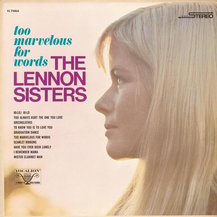 The Lennon Sisters – Too Marvelous for Words album art