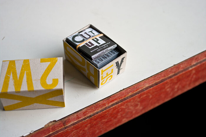 2wBOX with silkcreened letters in yellow along with a stamped Y, inside “Cut Up, Random Fragments 1977–1979” by Charles Burns, published in 2012 (2[w] collection, 2wBOX Set Y)