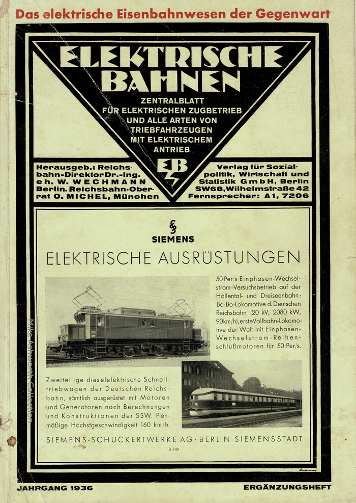Elektrische Bahnen, “Das elektrische Eisenbahnwesen der Gegenwart” supplementary issue