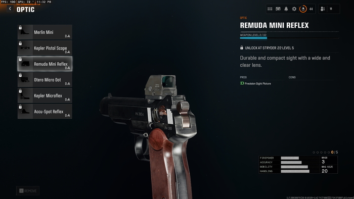 Modfiying a weapon. Monospace 821 is used on gun statistics.