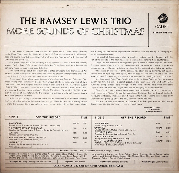 The Ramsey Lewis Trio &ndash; More Sounds of Christmas (Cadet) album art 2