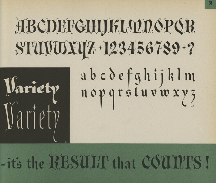 The unnamed alphabet with upper- and lowercase letters and numerals, plus two variations in a bold and a light condensed weight, shown by Paul Carlyle and Guy Oring in Learning to Letter, McGraw-Hill Book Company, New York, 1939
