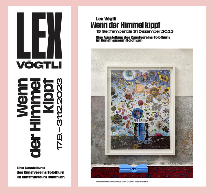 Lockup with artist’s name, title, and date (left); cover of the Wenn der Himmel kippt press booklet