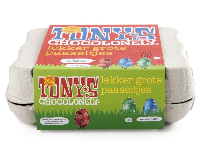 Wrapper for Tony’s Chocolonely chocolate Easter eggs