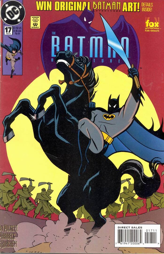 Front cover. The Batman logo in Plaza is paired with . “The Batman Adventure” appears to be , stretched.