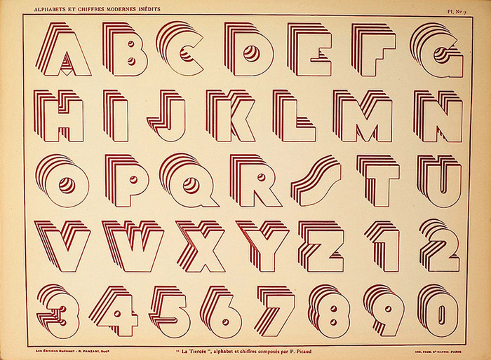 The basis for Plywood: La Tiercée by P. Picaud as shown in Publicité Vignettes Lettres Chiffres Monogrammes et Rehauts Modernes, Les Editions Guérinet, Paris, 1931