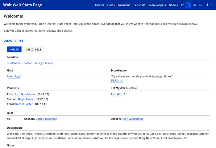 Homepage for Wait Wait Stats Page