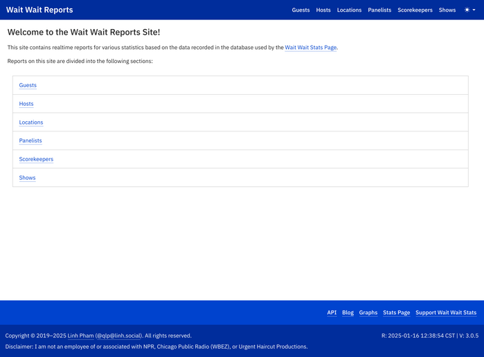 Homepage for Wait Wait Reports Site