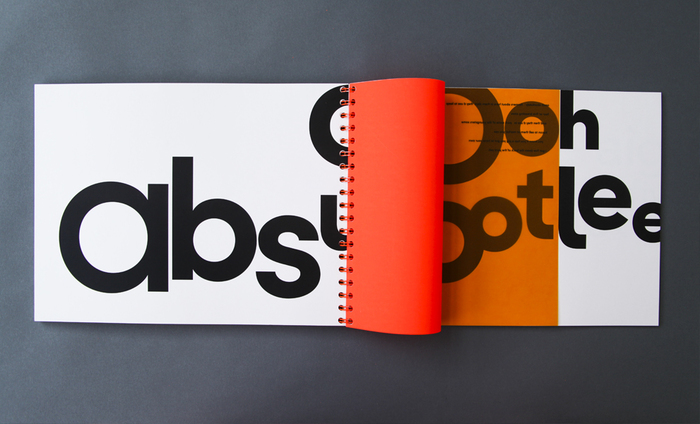 The orange pages indicated different speakers and sections, and from the transcriptions the designer made a series of concrete poems whose forms were determined by the voice of the speaker.