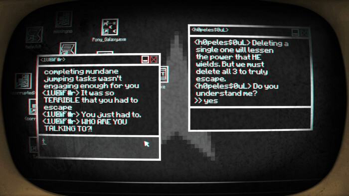 Screenshot showing Pony Island's usual font