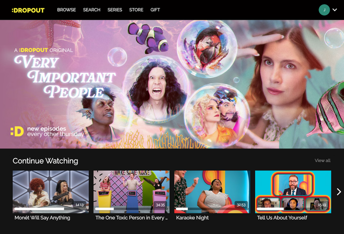Screenshot of the dropout.tv browse page.