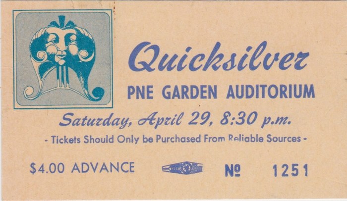 Wave makes its first appearance in 1972, here on a ticket for the PNE Garden Auditorium. The ticket design with Tempo caps for the act and Wave for the date against a patterned background was introduced in 1973.