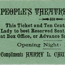 <cite>M’Liss</cite> opening night lady ticket, People’s Theatre Company