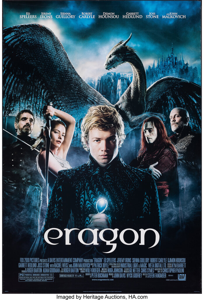 Early theatrical poster for the Eragon movie. Notice how the logo is different here, but still based on Percolator. The designer customized the e and a.