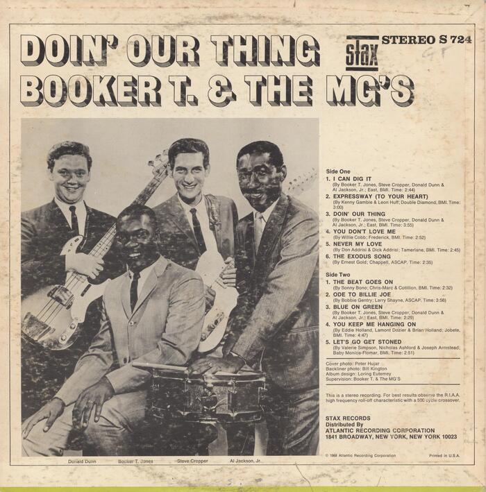 Track names and credits on the back are set in two weights of . Backliner photo by Bill Kington.