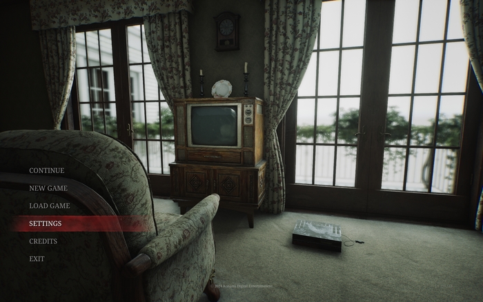 Main menu. Red is used as a motif throughout the UI.