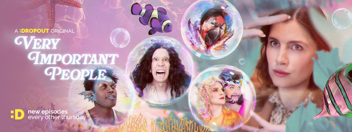 Website banner for season 2 of Very Important People, featuring (from left to right, top to bottom) guests Echo Kellum, Zac Oyama, Alex Song-xia, Izzy Roland, Brennan Lee Mulligan, and host Vic Michaelis.