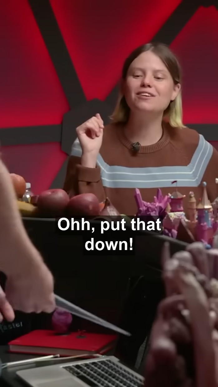 Clip from Dimension 20: A Crown of Candy. Ally Beardsley’s quote “Ohh, put that down!” is set in .