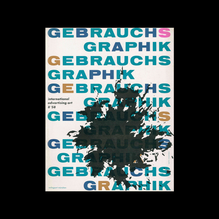 This reproduction shows that the black splash was printed over the typography.