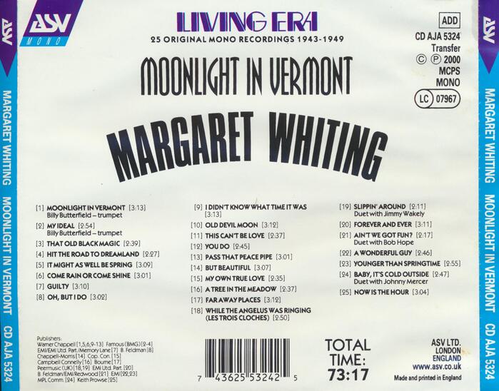 Margaret Whiting – Moodlight in Vermont album art 2