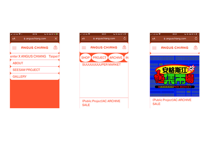 The Angus Chiang website features a responsive design that adapts to different devices. On desktop, the menu is horizontal with multiple columns, while on mobile, it becomes vertical with a single column. Images are resized on mobile for better performance, and interactions are optimized for touch on mobile, with larger elements, while the web version uses mouse hover actions.

&nbsp;&nbsp;&nbsp;

The website offers interactive features to improve user experience. Hover effects reveal additional information on product images, and links within images and descriptions lead to detailed pages.

&nbsp;&nbsp;&nbsp;&nbsp;&nbsp;

Interactive filters in the Shop section allow sorting by category, size, color, and price, making navigation and product searches easier and more intuitive.

&nbsp;&nbsp;&nbsp;

In digital media, features like animations, clickable links, interactive filters, and content personalization are possible, offering a dynamic and personalized experience, unlike the static nature of print.