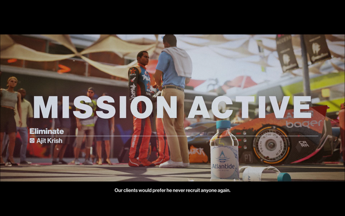 Most cutscenes often end with the name of the targets and a “Mission Active” card, signaling 47 to start