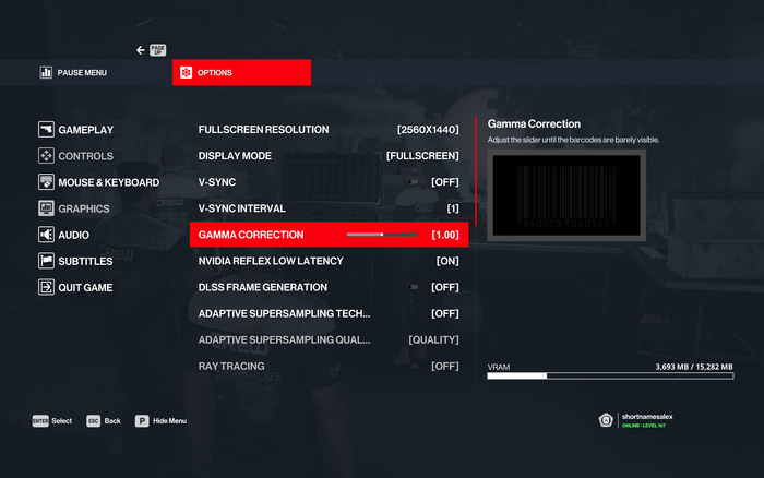Settings screen