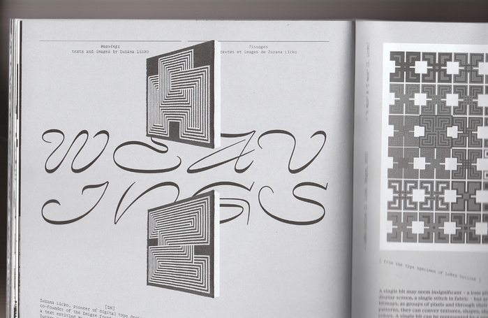 Title set in all-caps Nostra Stream, together with works from 