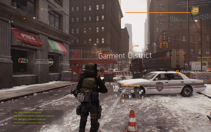In-game HUD. The game heavily utilises in-world HUD elements to mark locations. Whether or not the agents actually see it is a bit of a mystery.