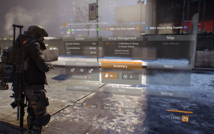 Pause menu