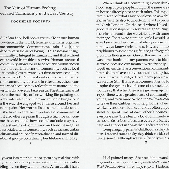 The text by Rochelle Roberts is set in , featuring small caps, old-style figures, and italic.