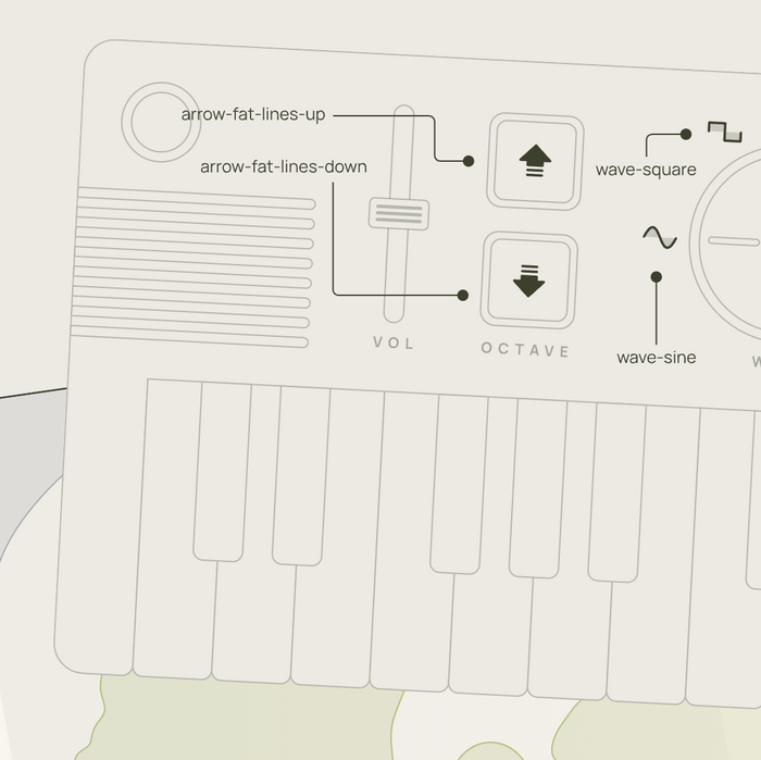 Another closeup of one of the illustrations in the website when it’s hovered. The labels pointing to the icons are also set to Manrope.