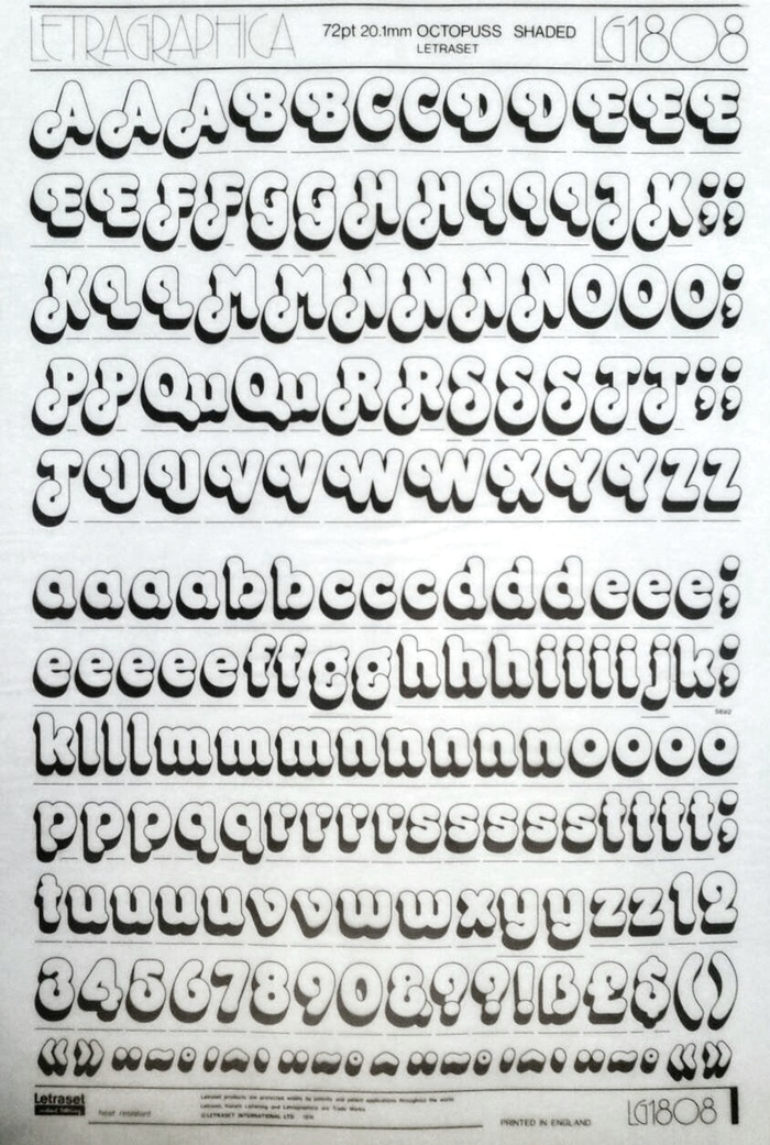 Letragraphica sheet LG1808 with Octopuss Shaded in 72pt