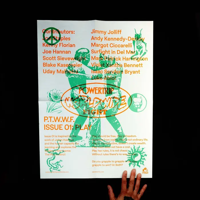The poster uses  for “FIGHT” and an unidentified sans for “POWERTRIP”.