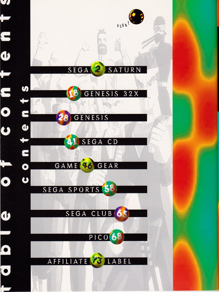 Table of contents. Each entry uses . The small “SEGA!” is in .