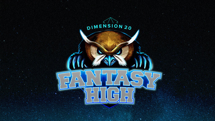 Fantasy High logo with an Owlbear peeking over the edge of the title