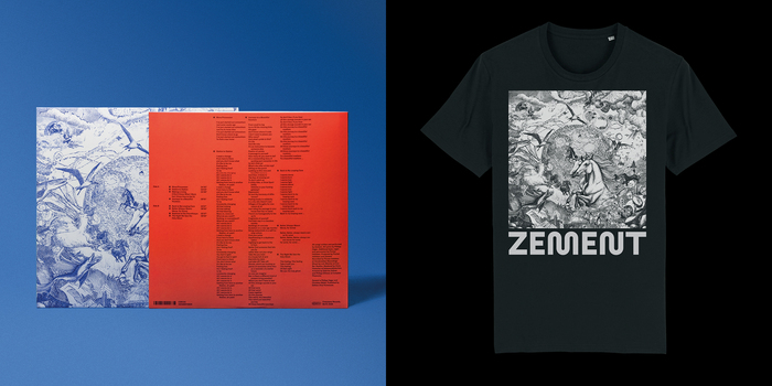 Left: LP inner sleeve featuring the lyrics. Right: Shirt design based on the LP artwork