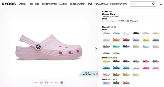 Crocs website 1