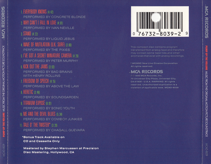 Soundtrack album back cover