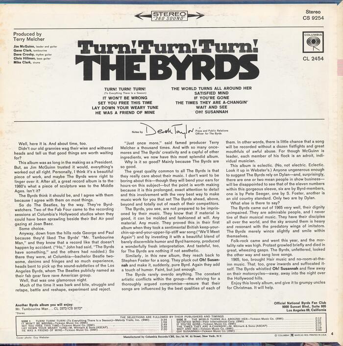 Rear of album cover – U.S. Stereo version