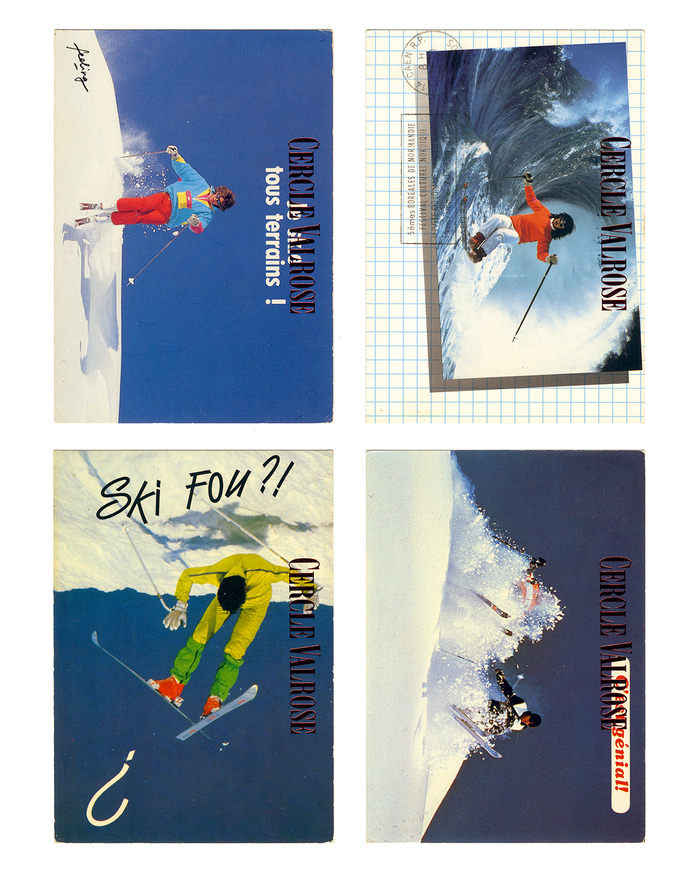Series of vintage postcards with the overprinted Cercle Valrose logo. The fonts used on the original postcards include , , and . Again, these are not part of the art space’s identity.