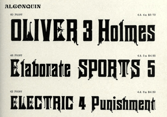 Algonquin as shown in ATF’s Specimens of Printing Types, 1897