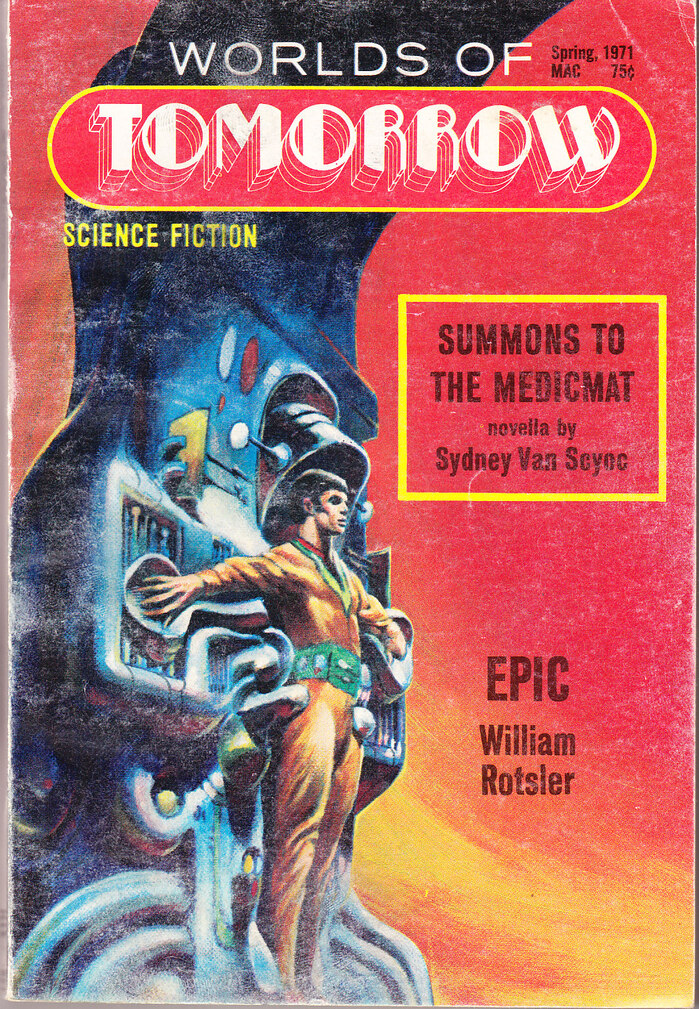 Issue 26, (vol. 5, no. 3), spring 1971, with stories by William Rotsler, Sydney Van Scyeoc, Roger Dee, and others. [More info on ISFDB] The secondary typeface is  Bold Condensed.
